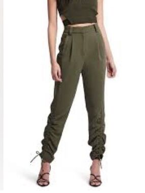 AJE Impermanence Interlace Pants In Olive/Army Sz 4 = XXS Like New Tie Detail